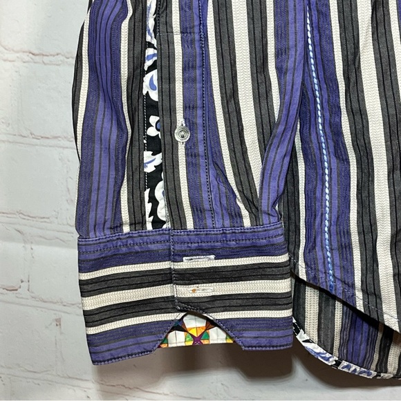 Robert Graham Shirt Mens XL Purple Stripe Button Up Classic Fit Flip Cuff - Picture 6 of 15